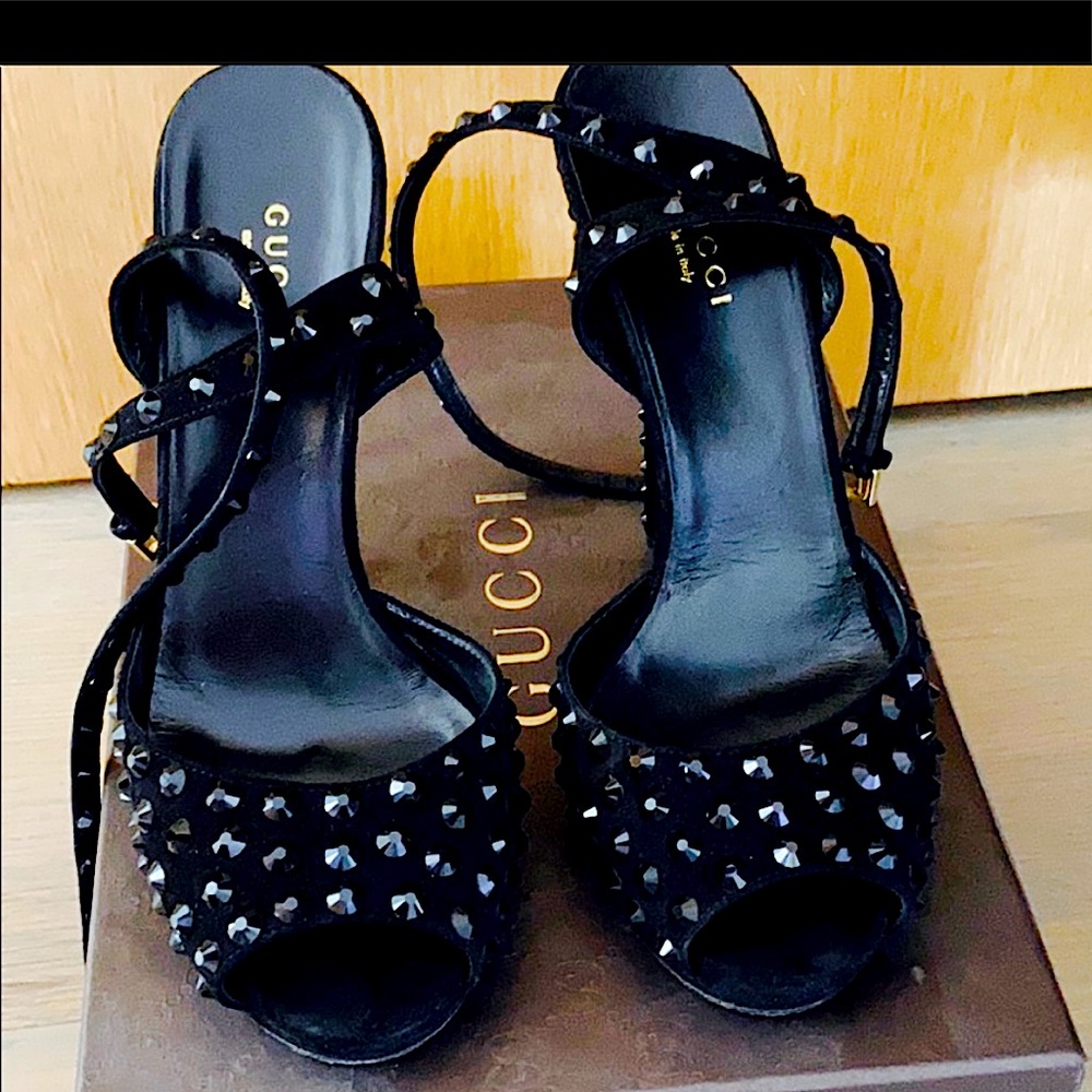 Gucci  suede crystal stud sandals
